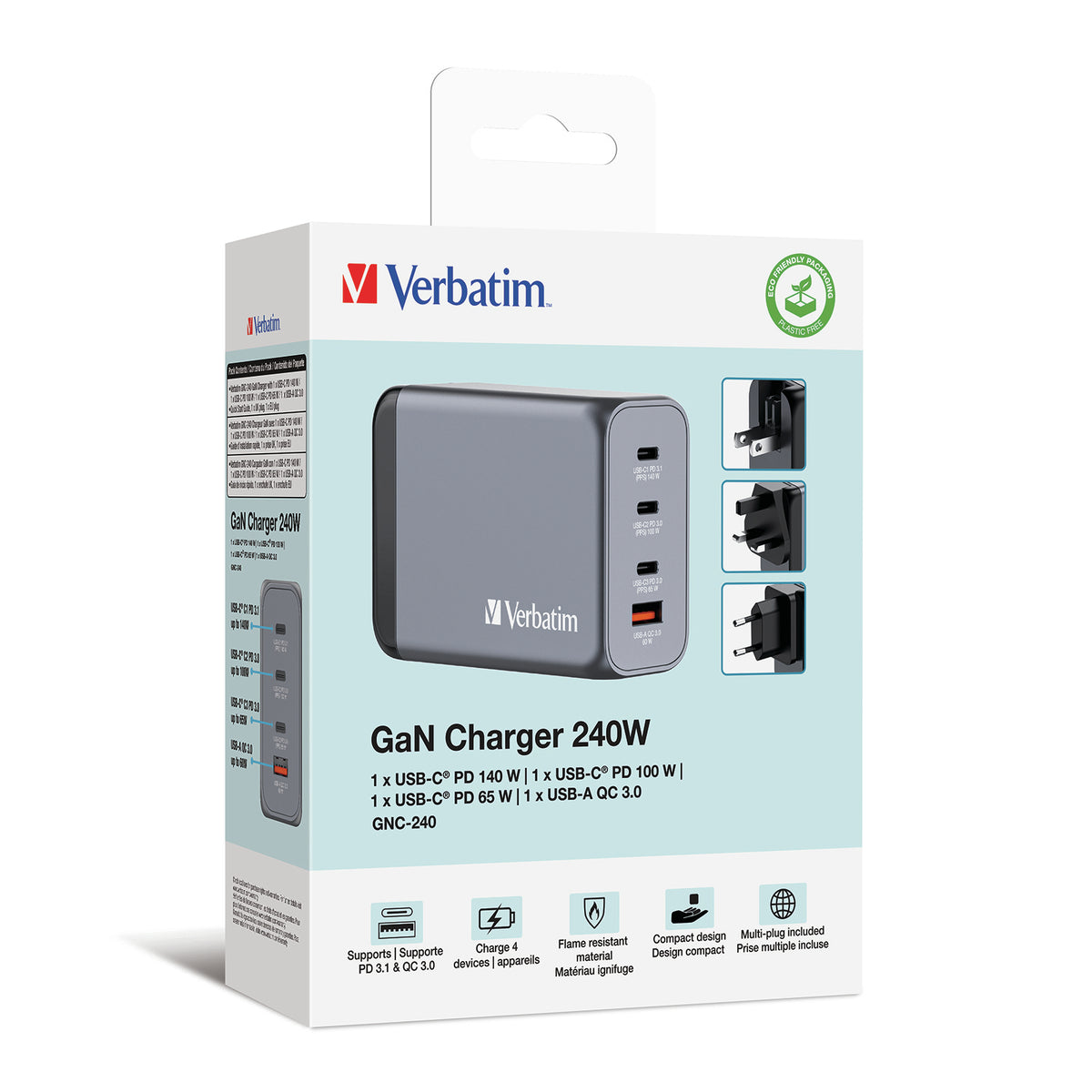 Adaptateur secteur GaN 240W Verbatim - Charge ultra-rapide