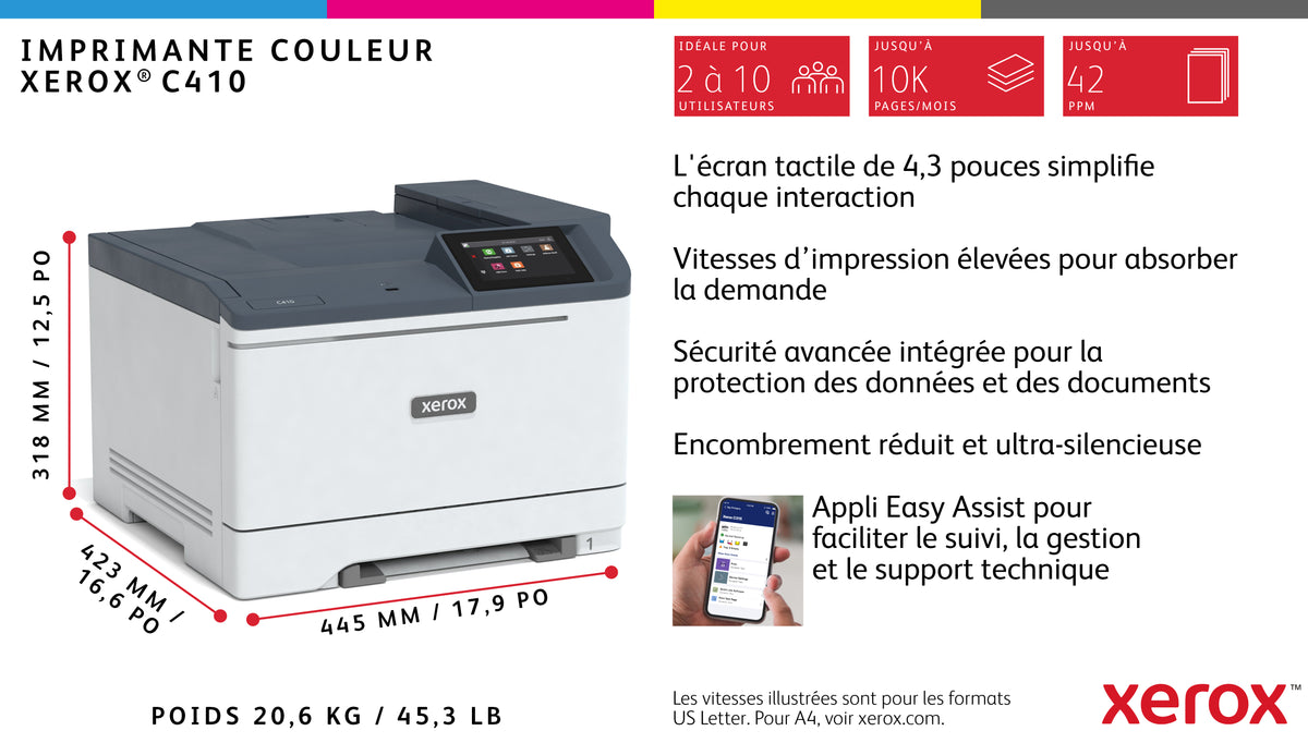 Imprimante laser Xerox C410V_DN - Recto-verso - 40 ppm - A4/Legal