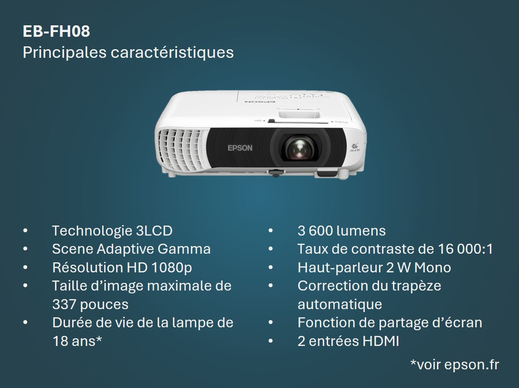 Projecteur Epson EB-FH08 Full HD 3600 lumens portable