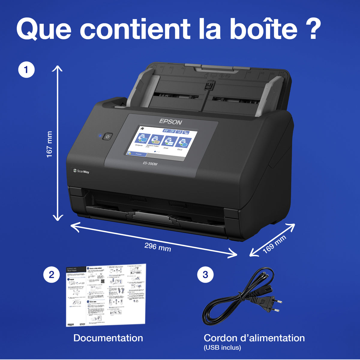 Scanner Epson WorkForce ES-590W - 45 ppm - Wi-Fi - 600 dpi