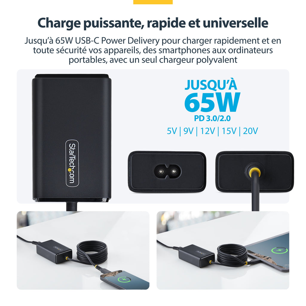 Adaptateur USB-C 65W StarTech avec câble enroulé