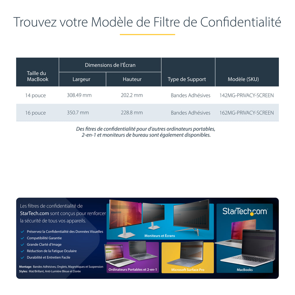 Filtre confidentialité MacBook Pro 16" doré - StarTech