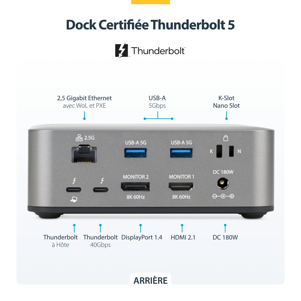 Station d'accueil Thunderbolt 5 USB-C 180W HDMI/DP 1GbE