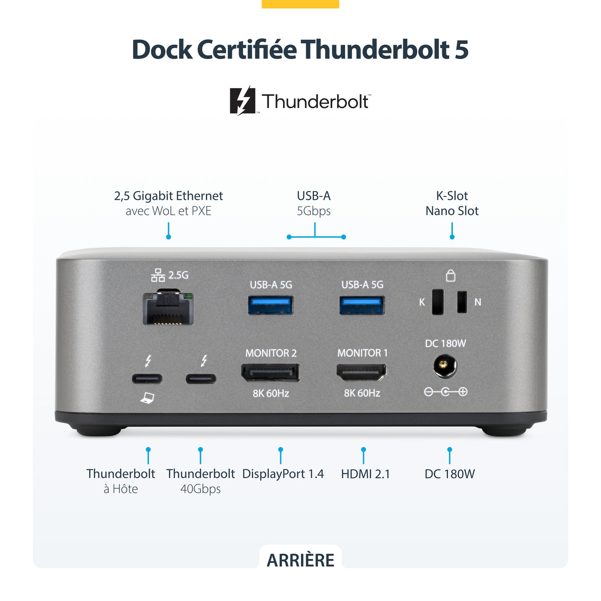 Station d'accueil Thunderbolt 5 USB-C 180W HDMI/DP 1GbE