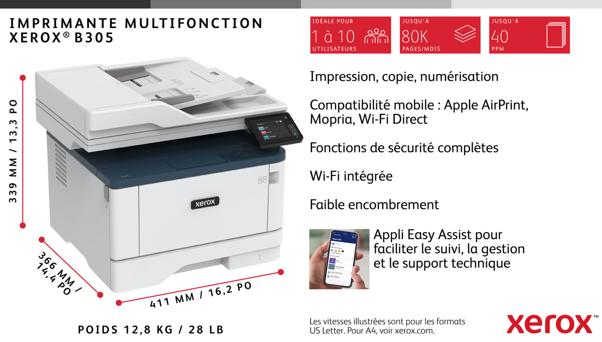Xerox B305V_DNI Imprimante Multifonctions Noir & Blanc Laser