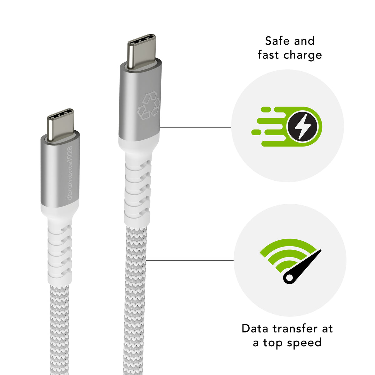 Câble USB-C 100W 1.2m tressé recyclé DBRAMANTE1928