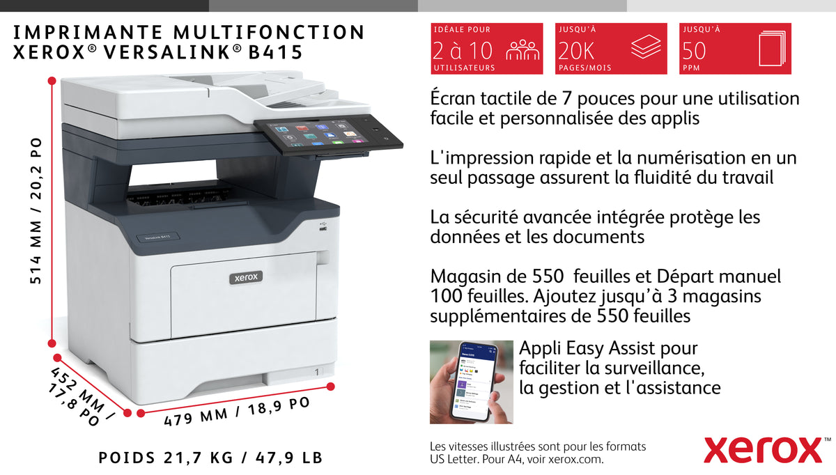 Imprimante Xerox VersaLink B415V_DN Noir & Blanc Laser