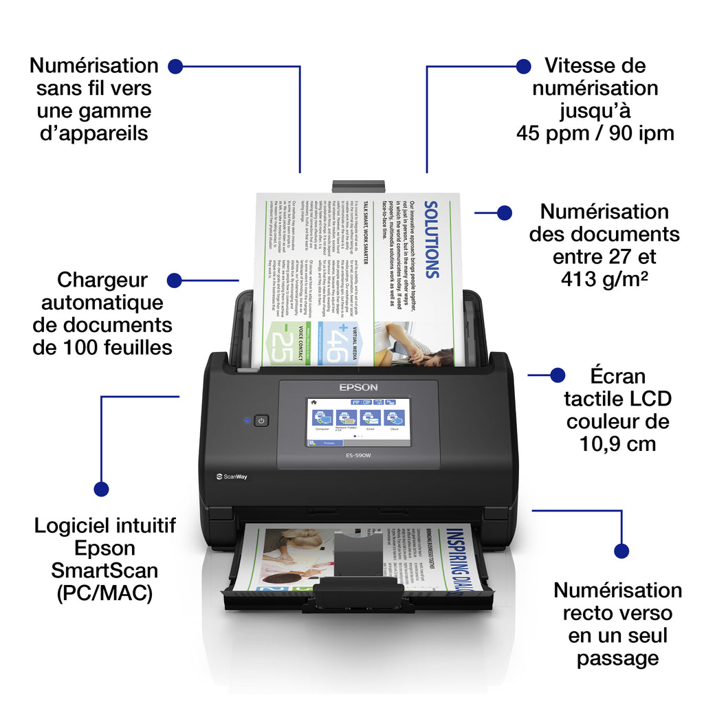 Scanner Epson WorkForce ES-590W - 45 ppm - Wi-Fi - 600 dpi
