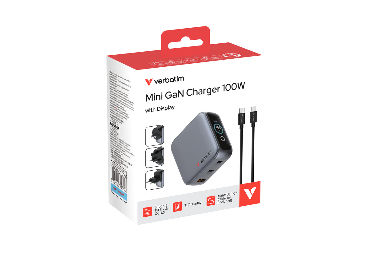 Adaptateur secteur GaN 100W Verbatim - 3 sorties USB