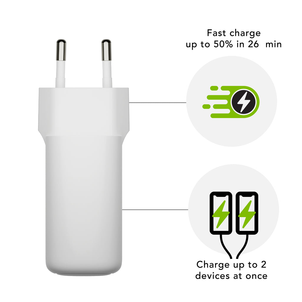 Adaptateur secteur 30W 2xUSB-C blanc Europe DBRAMANTE1928