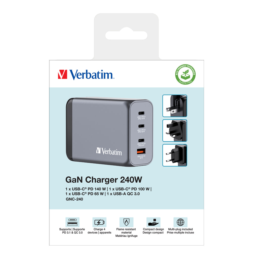 Adaptateur secteur GaN 240W Verbatim - Charge ultra-rapide