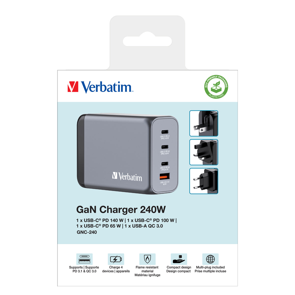 Adaptateur secteur GaN 240W Verbatim - Charge ultra-rapide